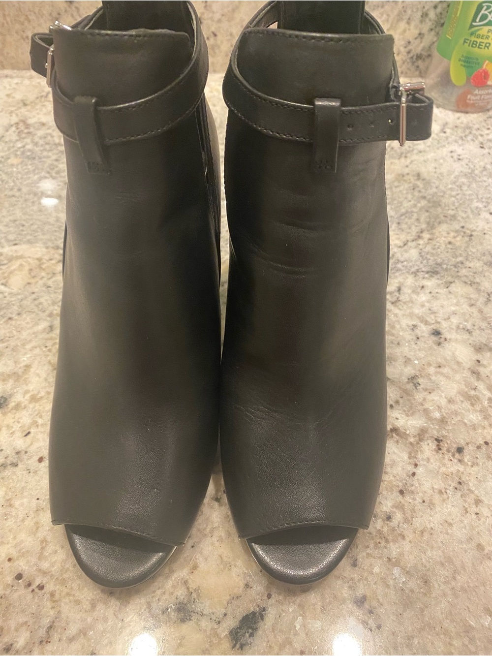 MICHAEL Michael Kors Black Open-Toe Ankle Booties with Buckle Strap